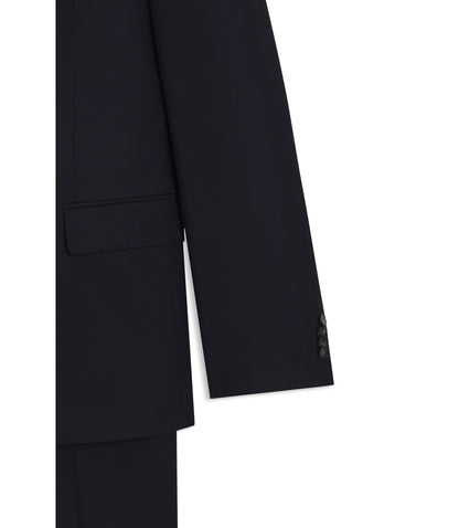 Boss Two Piece Slim Fit Suit In Patterned Virgin Wool Dark Blue