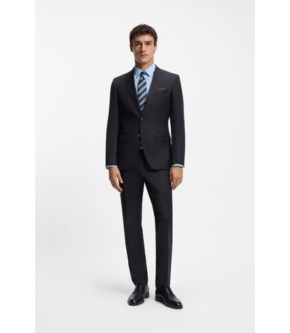 Boss Two Piece Slim Fit Suit In Patterned Virgin Wool Dark Blue