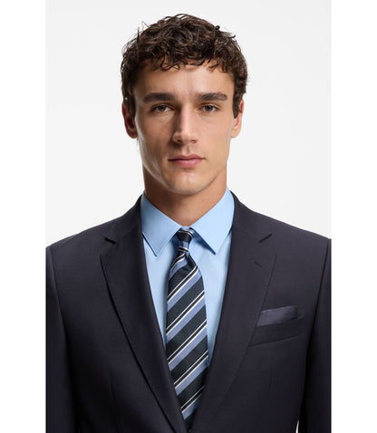 Boss Two Piece Slim Fit Suit In Patterned Virgin Wool Dark Blue