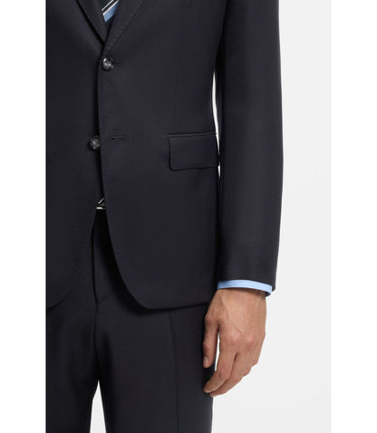Boss Two Piece Slim Fit Suit In Patterned Virgin Wool Dark Blue
