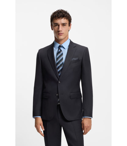 Boss Two Piece Slim Fit Suit In Patterned Virgin Wool Dark Blue