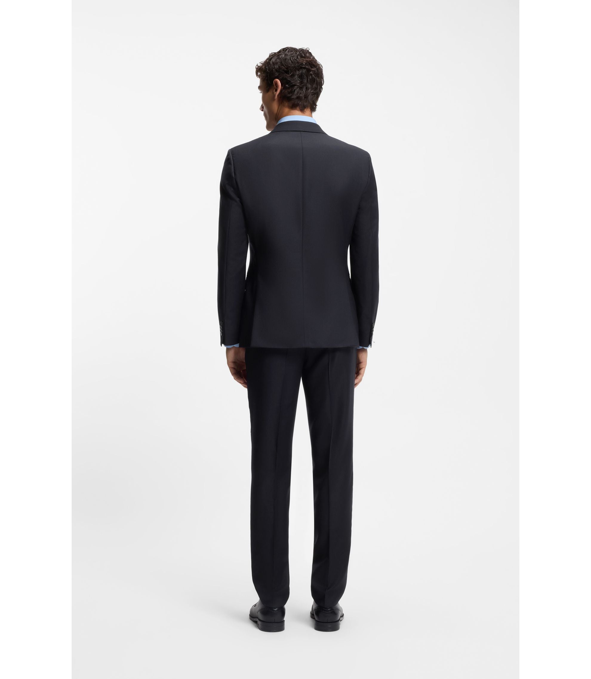 Boss Two Piece Slim Fit Suit In Patterned Virgin Wool Dark Blue