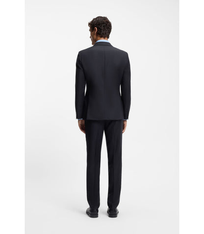 Boss Two Piece Slim Fit Suit In Patterned Virgin Wool Dark Blue