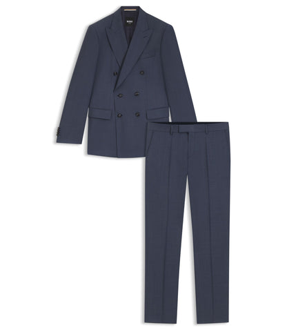 Boss Two Piece Slim Fit Suit In Patterned Virgin Wool Light Blue