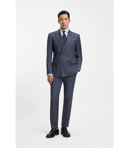 Boss Two Piece Slim Fit Suit In Patterned Virgin Wool Light Blue