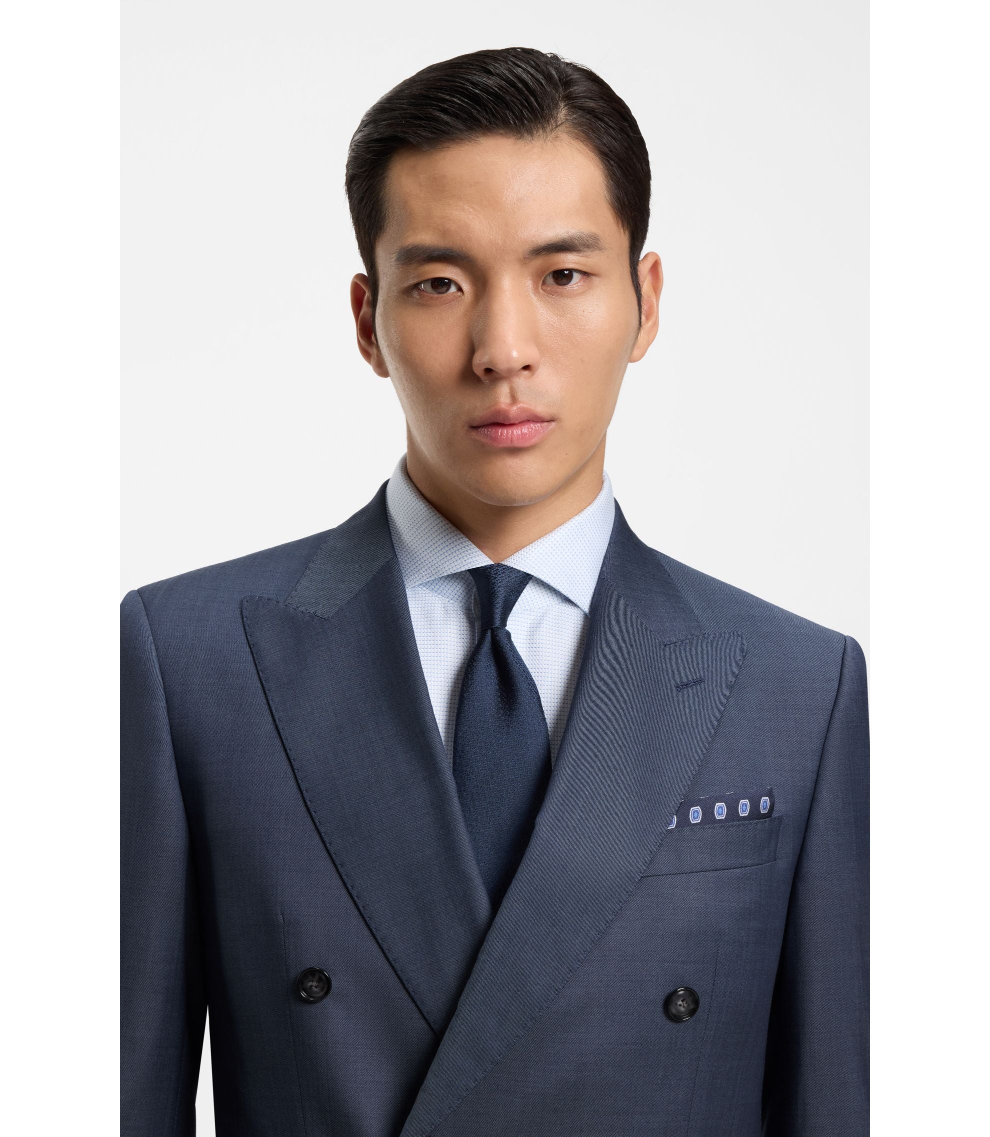 Boss Two Piece Slim Fit Suit In Patterned Virgin Wool Light Blue