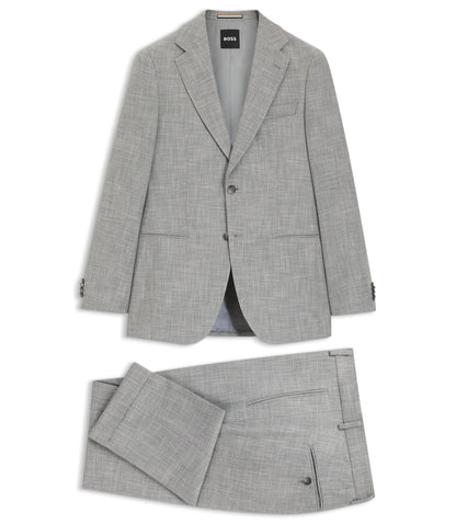 Boss Two Piece Slim Fit Suit In Cotton And Virgin Wool Silver