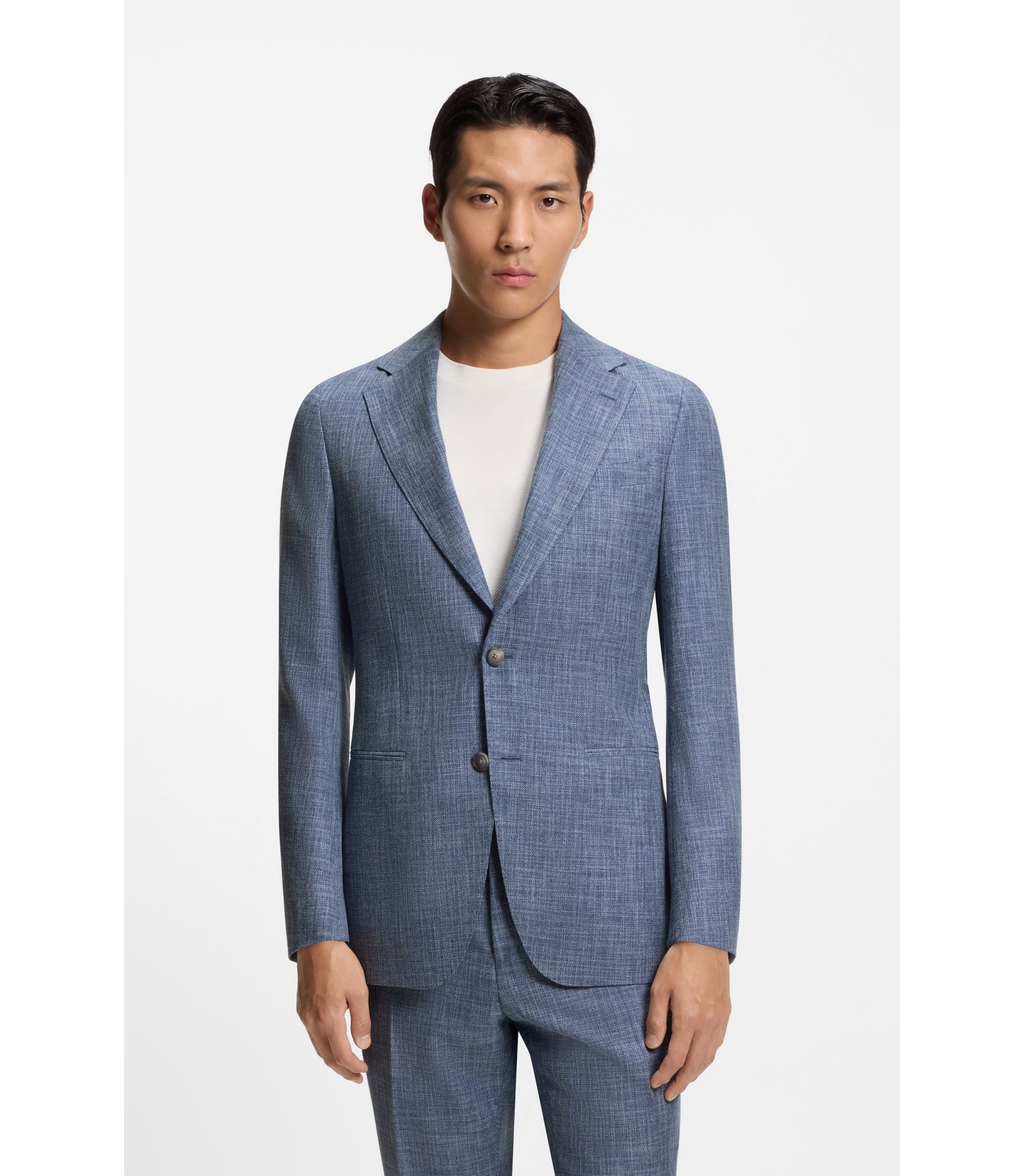 Boss Two Piece Slim Fit Suit In Cotton And Virgin Wool Light Blue