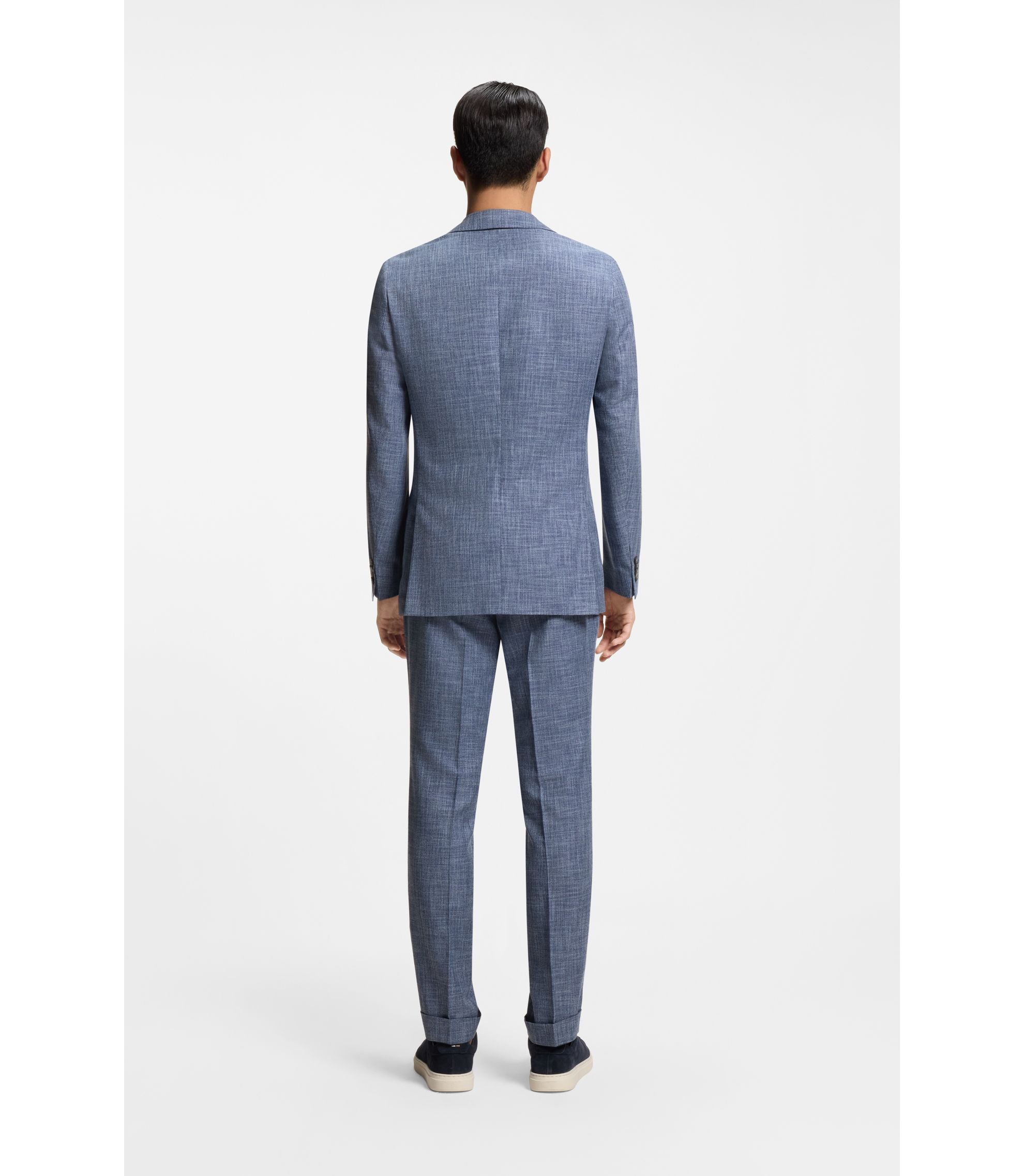 Boss Two Piece Slim Fit Suit In Cotton And Virgin Wool Light Blue
