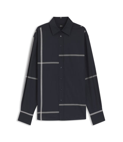Boss Checked Relaxed Fit Blouse In Cotton Canvas Dark Blue Women's
