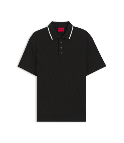 Hugo Stripe Collar Polo Shirt In Cotton Jacquard Black
