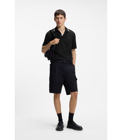 Hugo Stripe Collar Polo Shirt In Cotton Jacquard Black