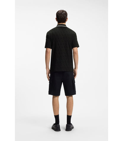 Hugo Stripe Collar Polo Shirt In Cotton Jacquard Black