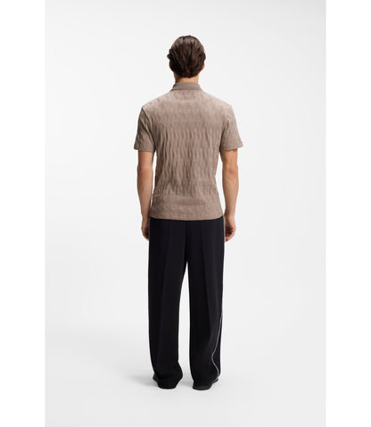 Hugo Stripe Collar Polo Shirt In Cotton Jacquard Light Brown