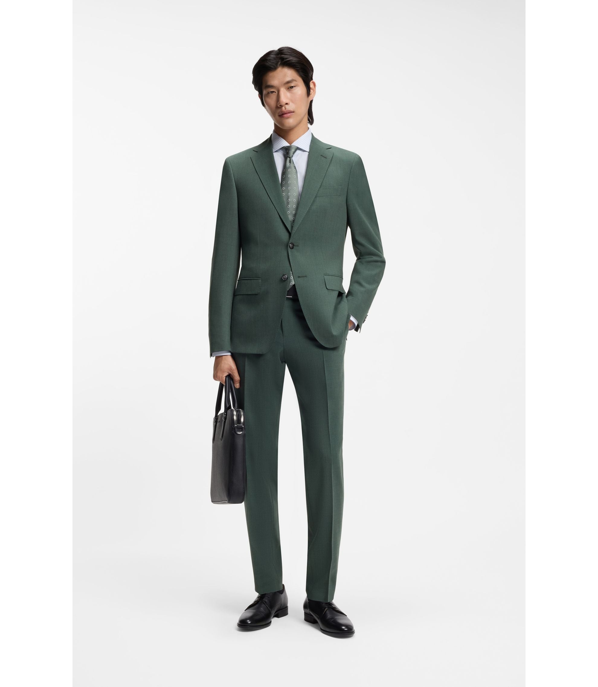 Boss Washable Slim Fit Trousers In Stretch Cloth Light Green
