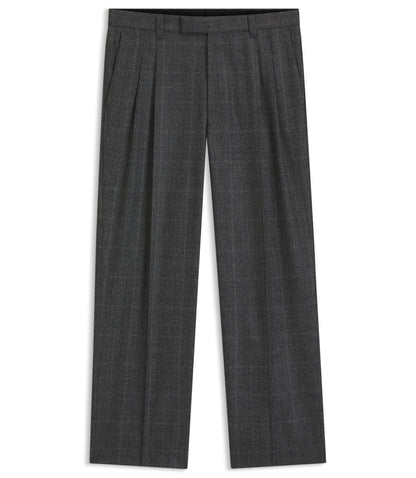 Boss Checked Relaxed Fit Trousers In Stretch Wool Grey