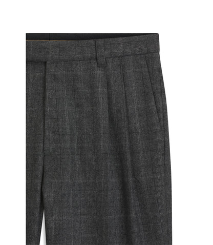 Boss Checked Relaxed Fit Trousers In Stretch Wool Grey