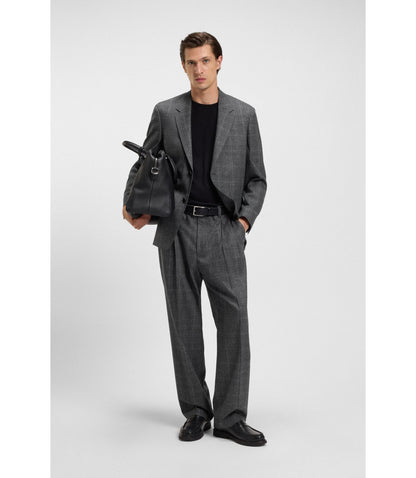 Boss Checked Relaxed Fit Trousers In Stretch Wool Grey