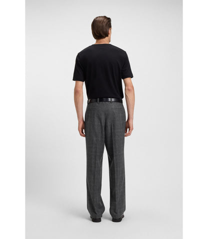 Boss Checked Relaxed Fit Trousers In Stretch Wool Grey
