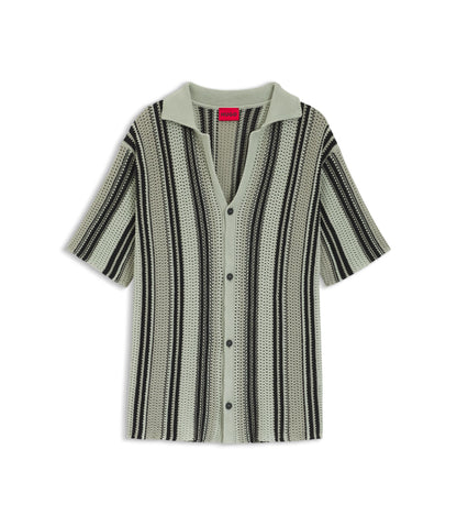 Hugo Relaxed Fit Shirt In Open Knit Cotton Light Green