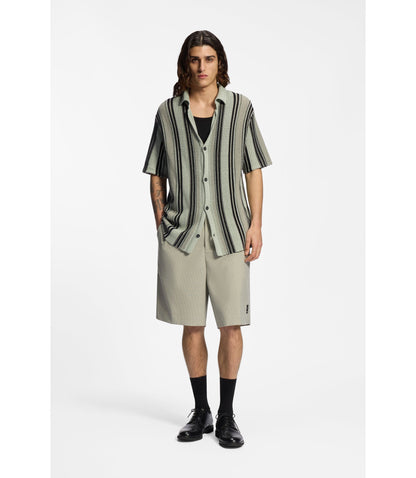 Hugo Relaxed Fit Shirt In Open Knit Cotton Light Green