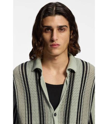 Hugo Relaxed Fit Shirt In Open Knit Cotton Light Green