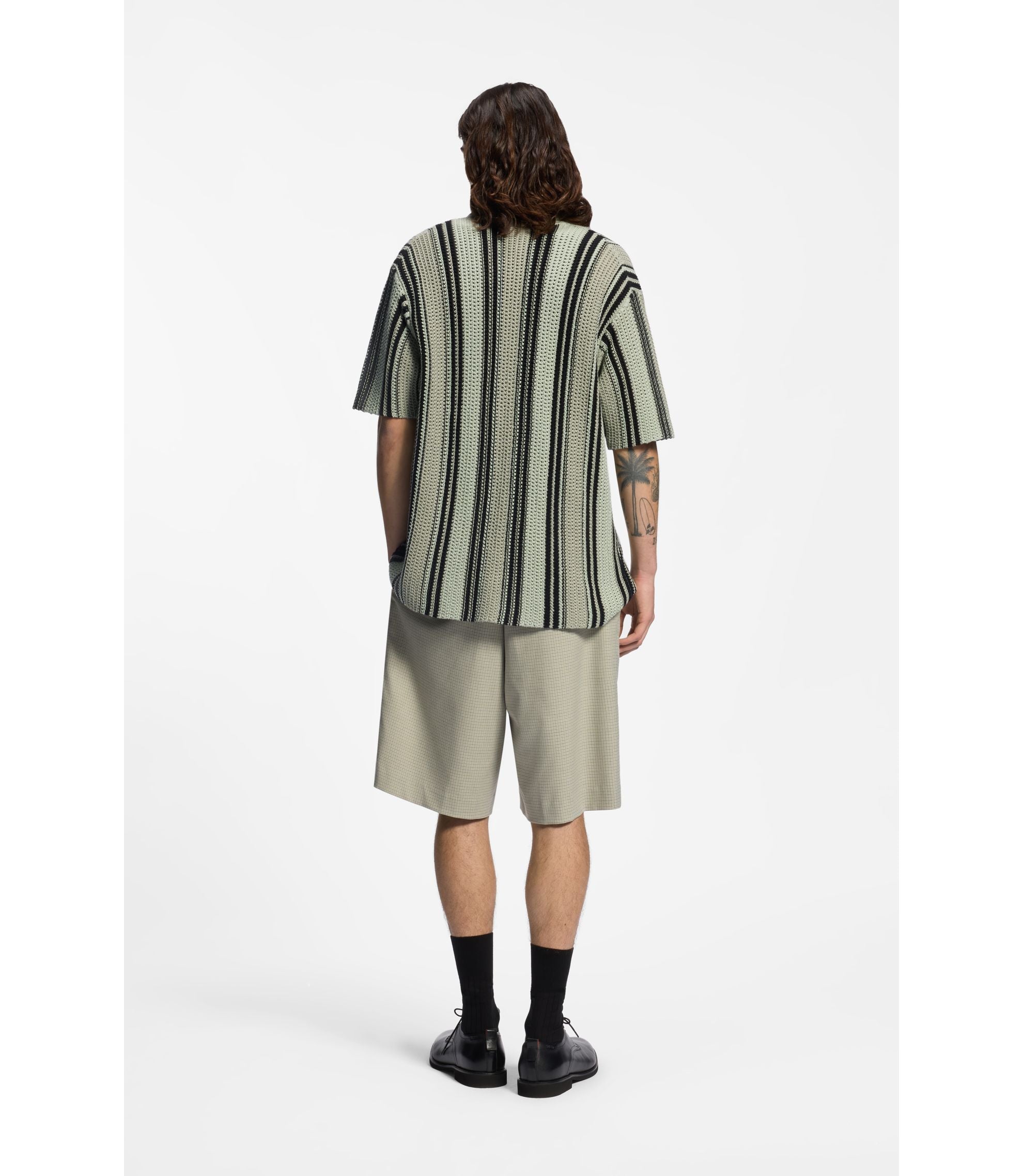 Hugo Relaxed Fit Shirt In Open Knit Cotton Light Green