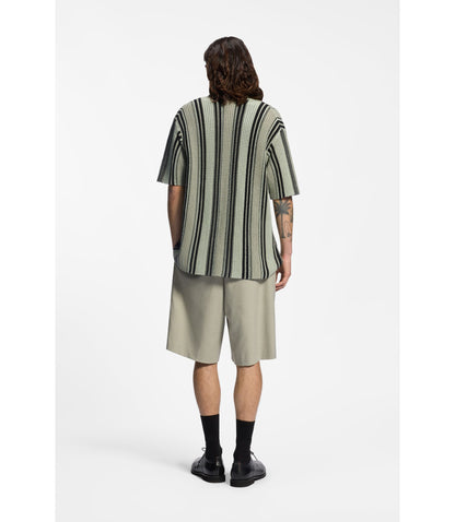 Hugo Relaxed Fit Shirt In Open Knit Cotton Light Green