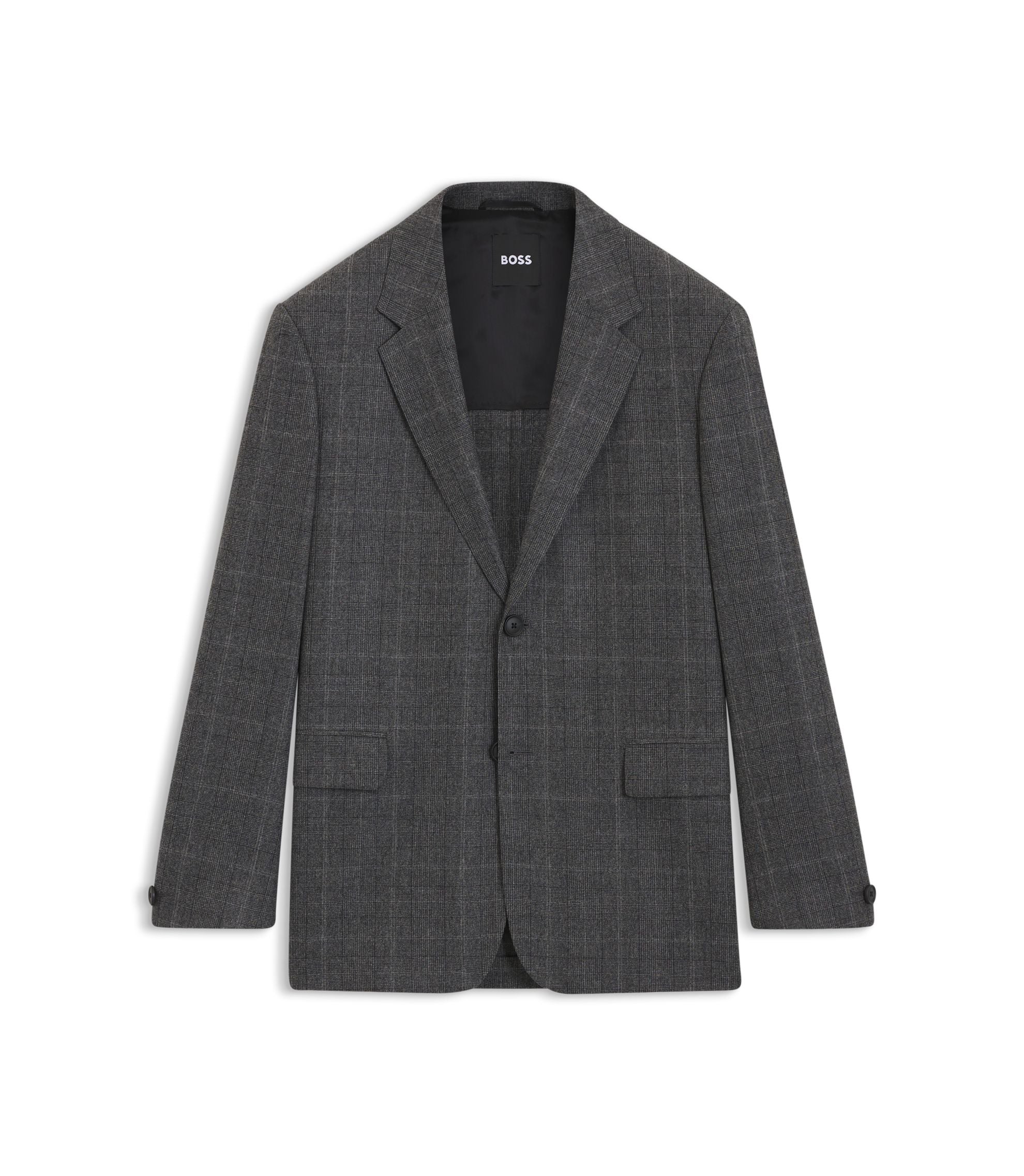 Boss Checked Relaxed Fit Jacket In Stretch Wool Grey
