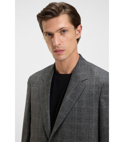 Boss Checked Relaxed Fit Jacket In Stretch Wool Grey