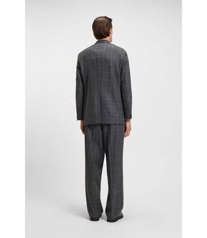Boss Checked Relaxed Fit Jacket In Stretch Wool Grey