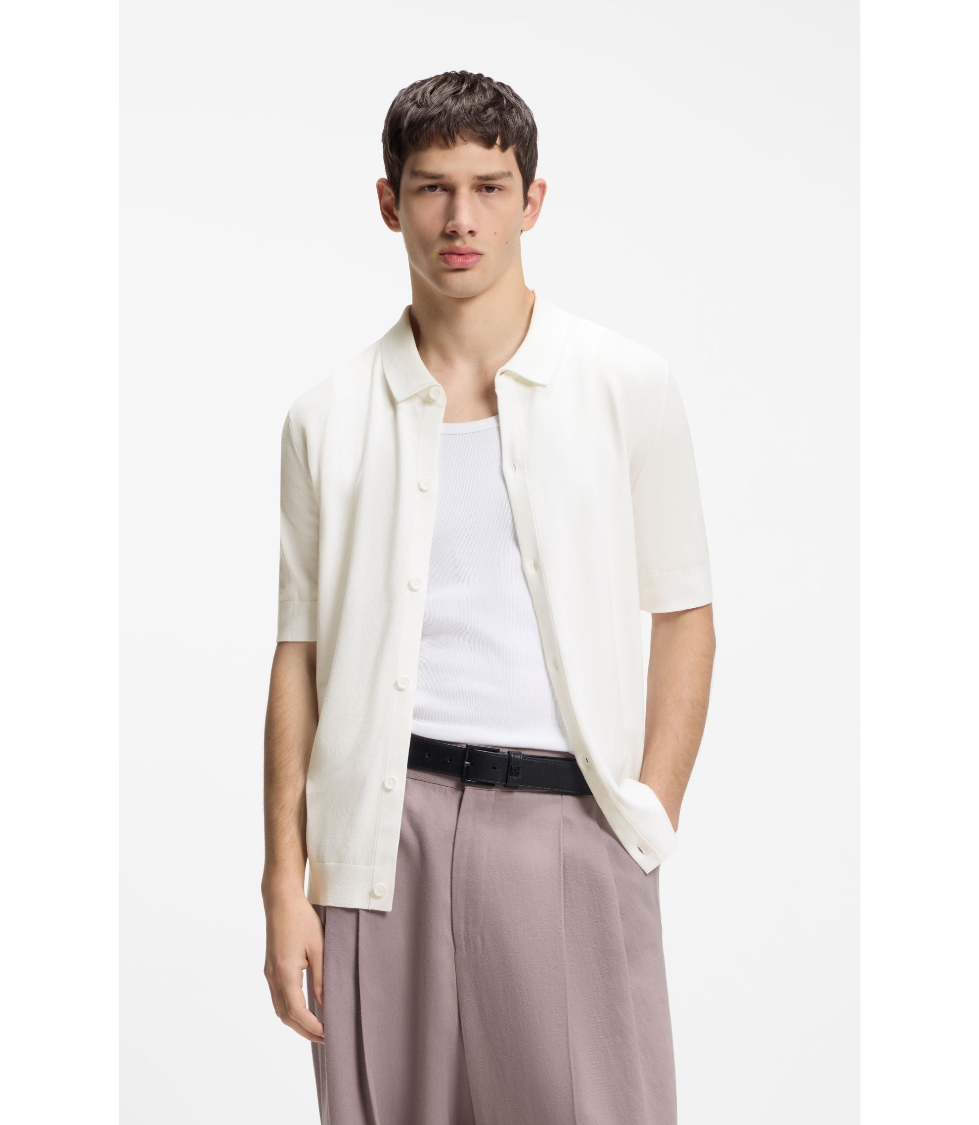 Hugo Regular Fit Shirt With Knitted Structure White