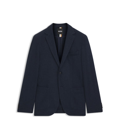 Boss Herringbone Regular Fit Jacket In A Cotton Blend Dark Blue