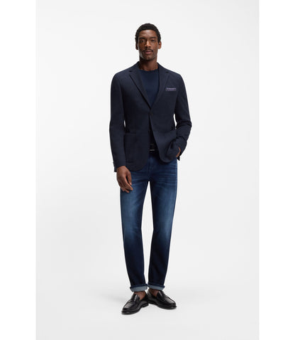 Boss Herringbone Regular Fit Jacket In A Cotton Blend Dark Blue