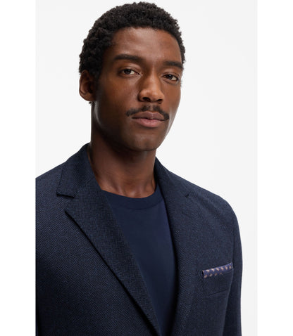 Boss Herringbone Regular Fit Jacket In A Cotton Blend Dark Blue