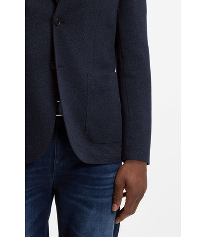 Boss Herringbone Regular Fit Jacket In A Cotton Blend Dark Blue