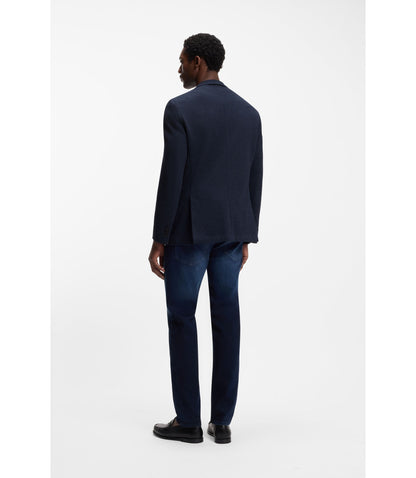 Boss Herringbone Regular Fit Jacket In A Cotton Blend Dark Blue
