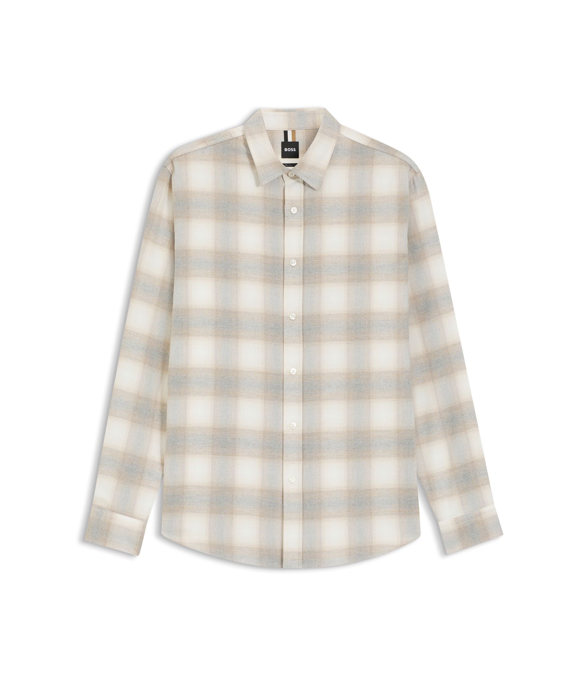 Boss Checked Relaxed Fit Shirt In Cotton Flannel White