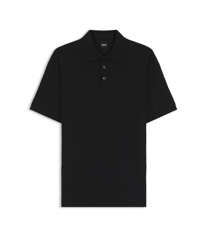Boss Monogram Jacquard Polo Shirt In Cotton Black