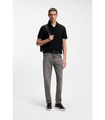 Boss Monogram Jacquard Polo Shirt In Cotton Black