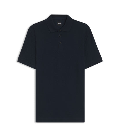 Boss Monogram Jacquard Polo Shirt In Cotton Dark Blue