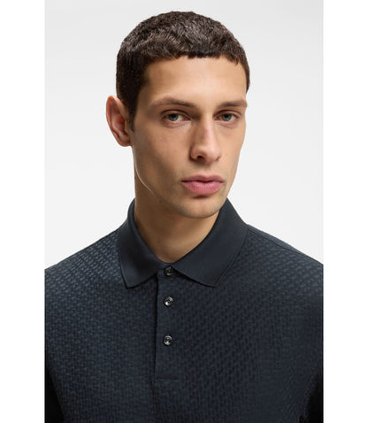 Boss Monogram Jacquard Polo Shirt In Cotton Dark Blue