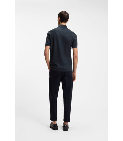 Boss Monogram Jacquard Polo Shirt In Cotton Dark Blue
