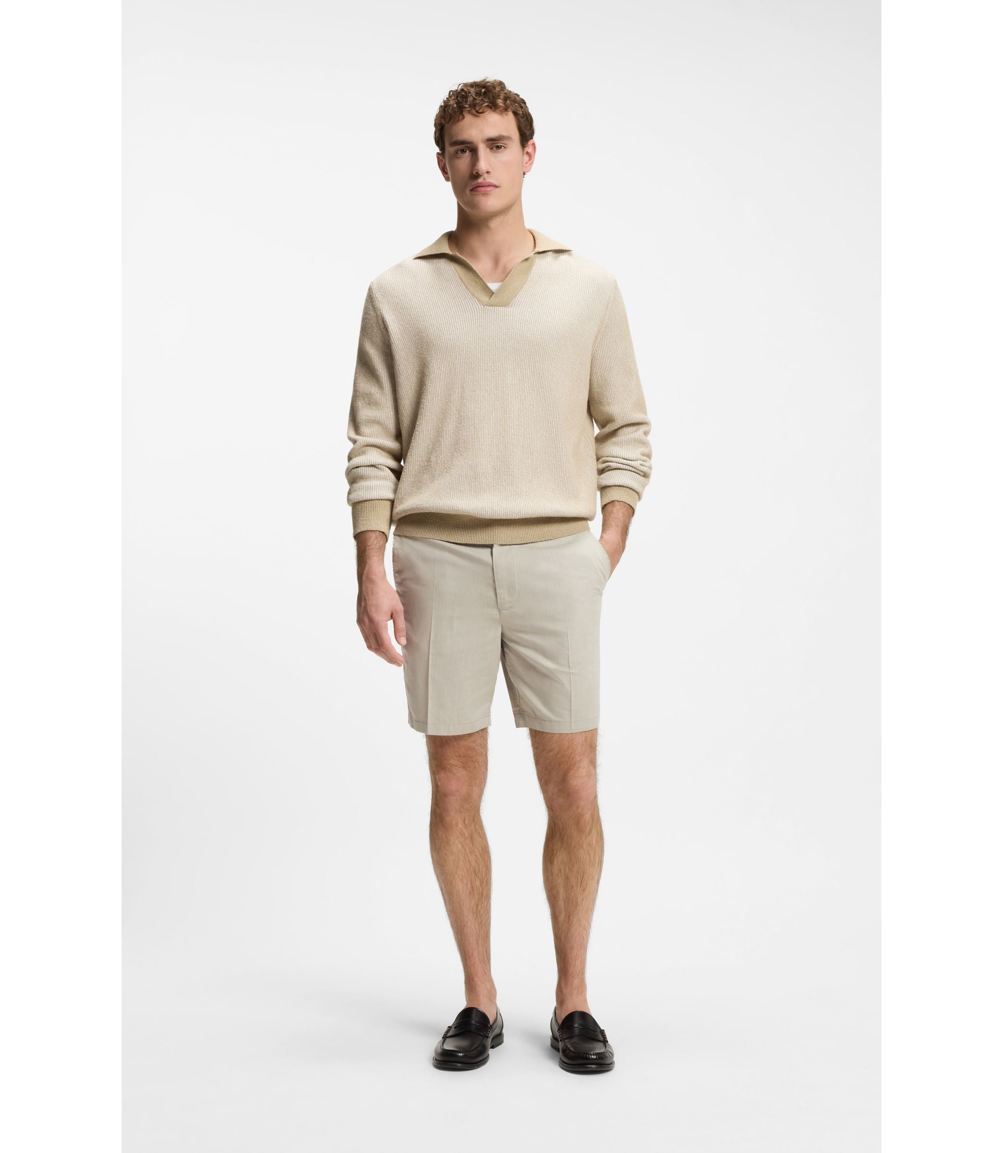 Boss Stretch Cotton Shorts In A Modern Fit Light Beige