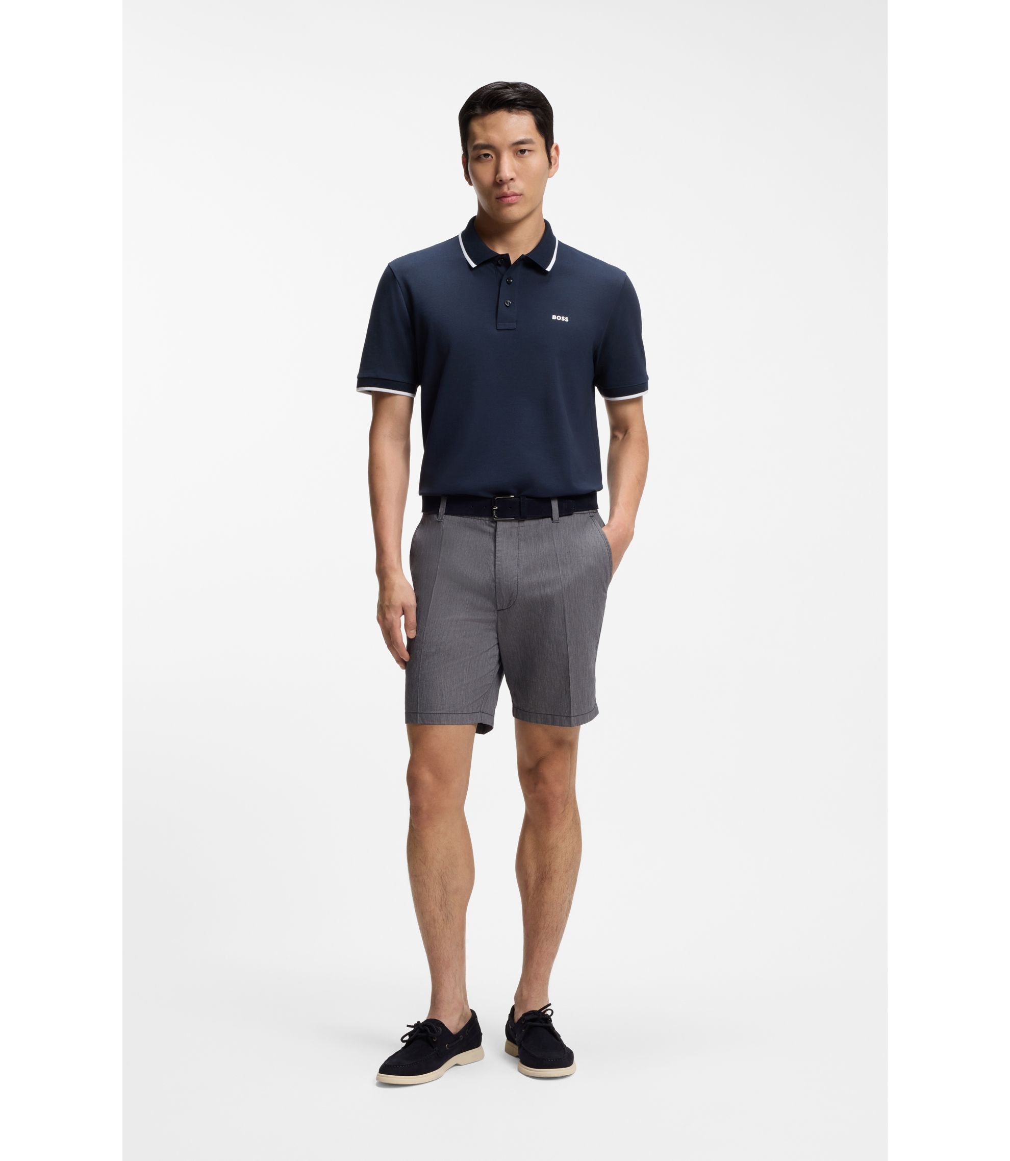 Boss Stretch Cotton Shorts In A Modern Fit Dark Blue