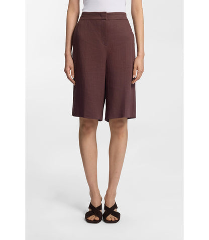 Boss Relaxed Fit Shorts In A Linen Blend Dark Brown Women's