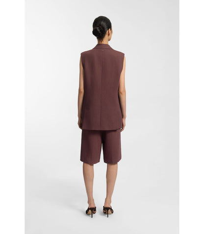 Boss Relaxed Fit Shorts In A Linen Blend Dark Brown Women's