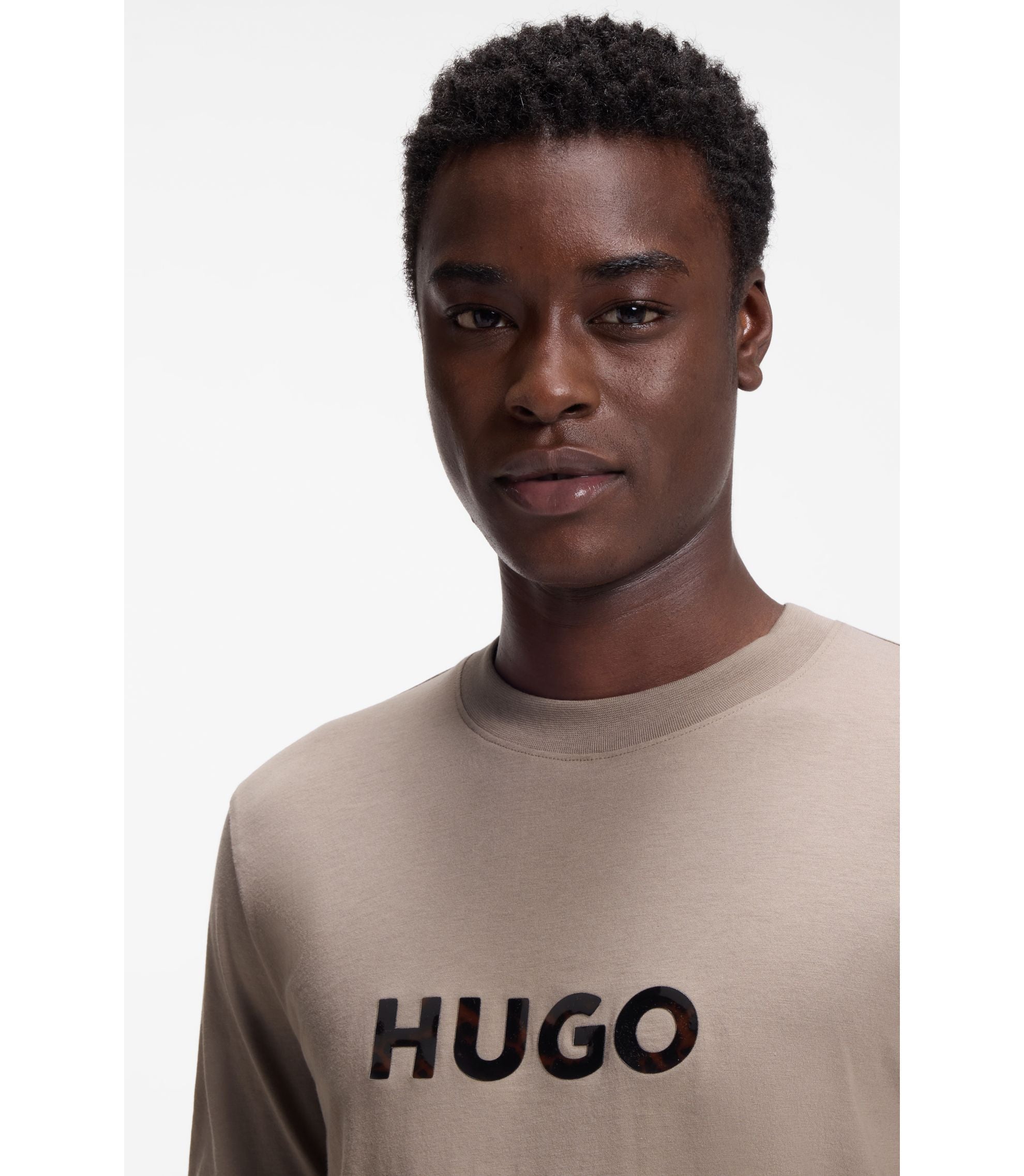 Hugo Tortoise Logo T Shirt In Cotton Jersey Light Brown