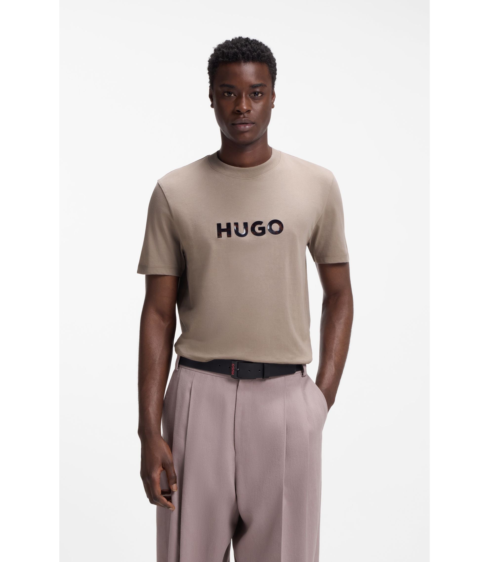 Hugo Tortoise Logo T Shirt In Cotton Jersey Light Brown