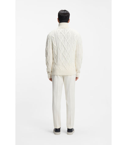 Boss Wool Cashmere Sweater With Cable Knit White